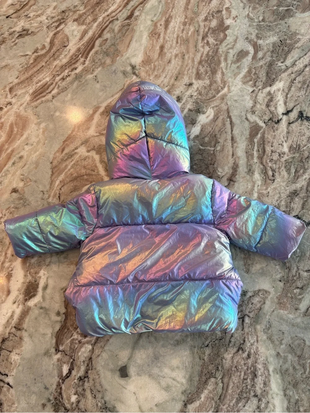 Gap Baby Iridescent Puffer Jacket Sherpa Lined Cold Control Purple Hoodie 12-18M
